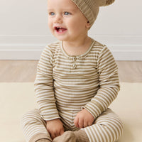 Organic Cotton Modal Long Sleeve Bodysuit - Narrow Stripe Balm/Cloud Childrens Bodysuit from Jamie Kay USA