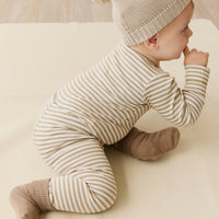 Organic Cotton Modal Long Sleeve Bodysuit - Narrow Stripe Balm/Cloud Childrens Bodysuit from Jamie Kay USA