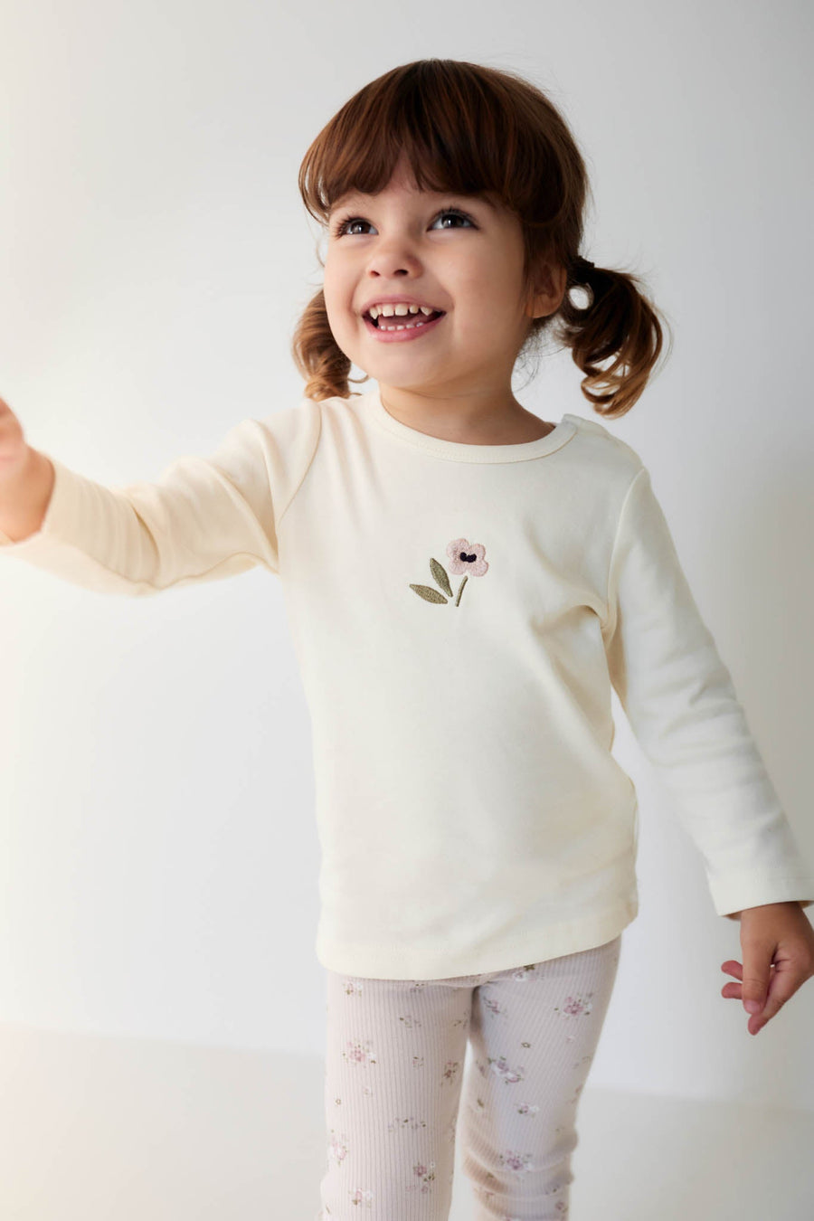 Pima Cotton Long Sleeve Top - Parchment Petite Goldie Childrens Top from Jamie Kay USA