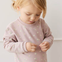 Organic Cotton Damien Sweatshirt - Simple Flowers Lilac Childrens Sweatshirting from Jamie Kay USA