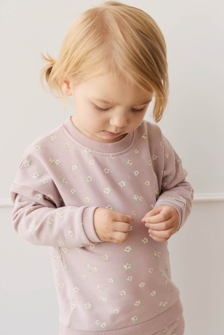 Organic Cotton Damien Sweatshirt - Simple Flowers Lilac Childrens Sweatshirting from Jamie Kay USA