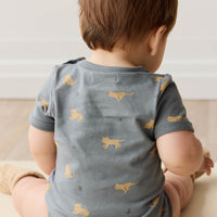 Organic Cotton Hudson Short Sleeve Bodysuit - Lenny Leopard Smoke Childrens Bodysuit from Jamie Kay USA