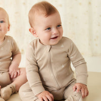 Organic Cotton Reese Zip Onepiece - Set Sail Vintage Taupe Childrens Onepiece from Jamie Kay USA