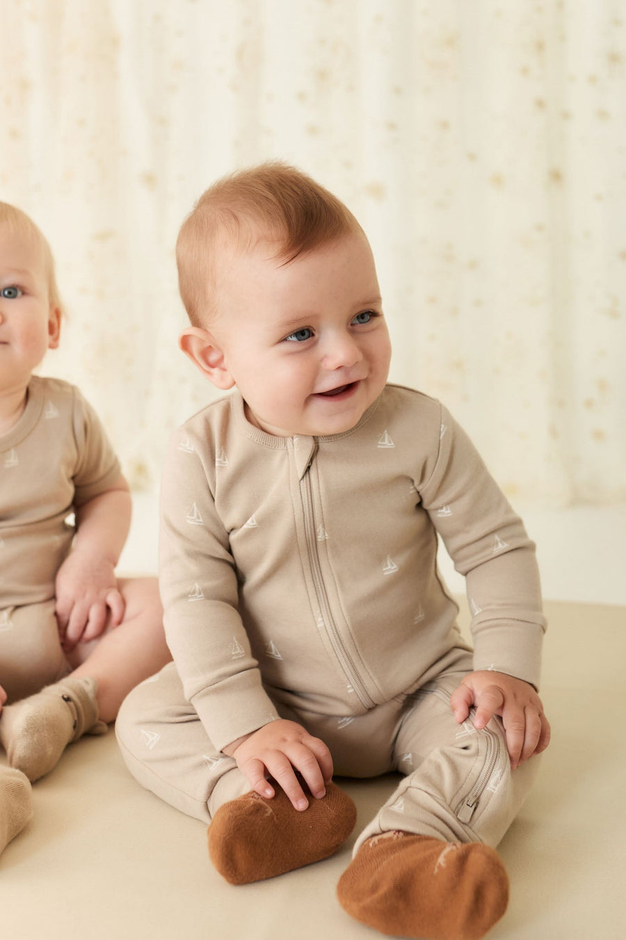 Organic Cotton Reese Zip Onepiece - Set Sail Vintage Taupe Childrens Onepiece from Jamie Kay USA