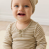 Organic Cotton Modal Long Sleeve Bodysuit - Narrow Stripe Balm/Cloud Childrens Bodysuit from Jamie Kay USA