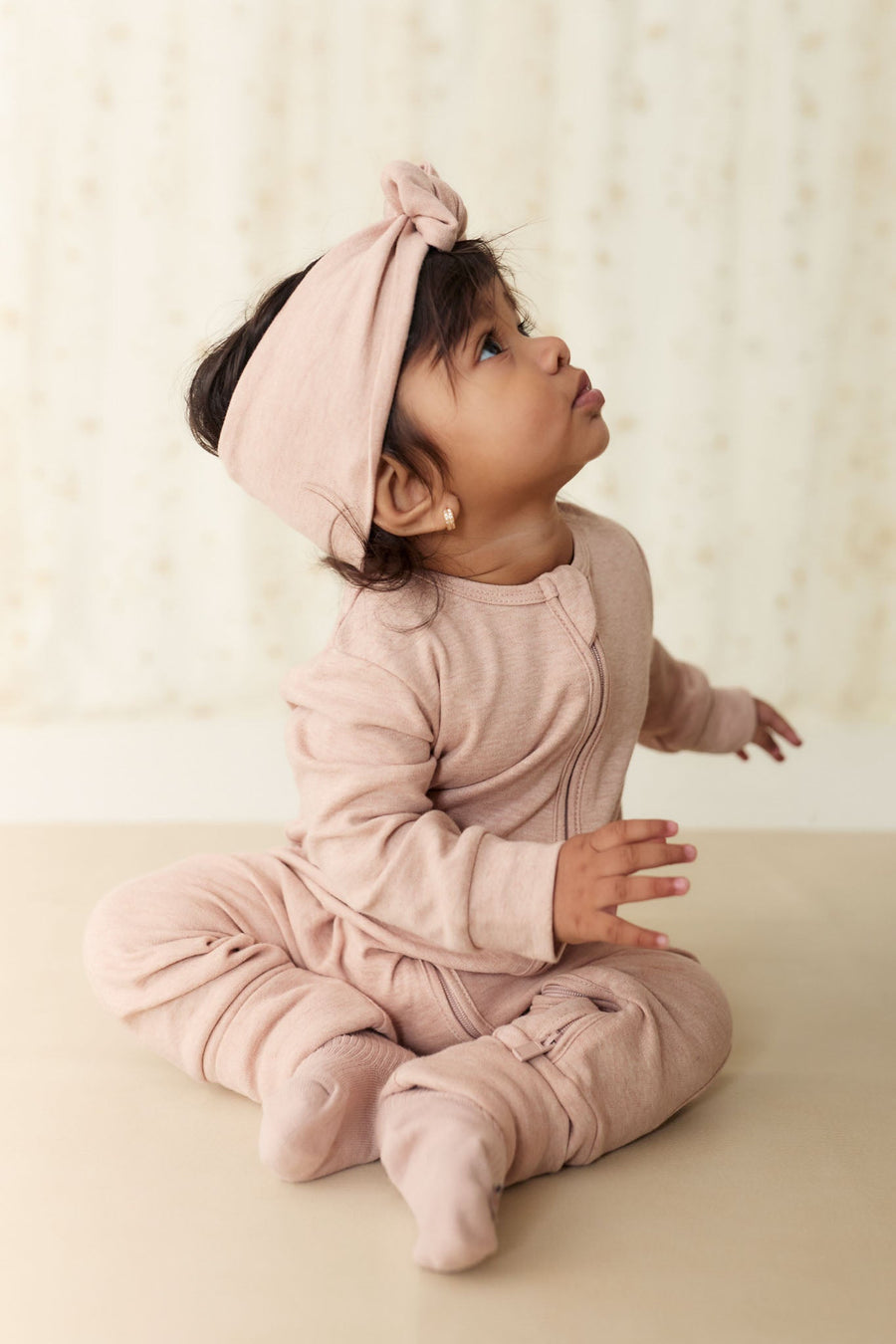 Pima Cotton Frankie Zip Onepiece - Dusky Rose Marle Childrens Onepiece from Jamie Kay USA