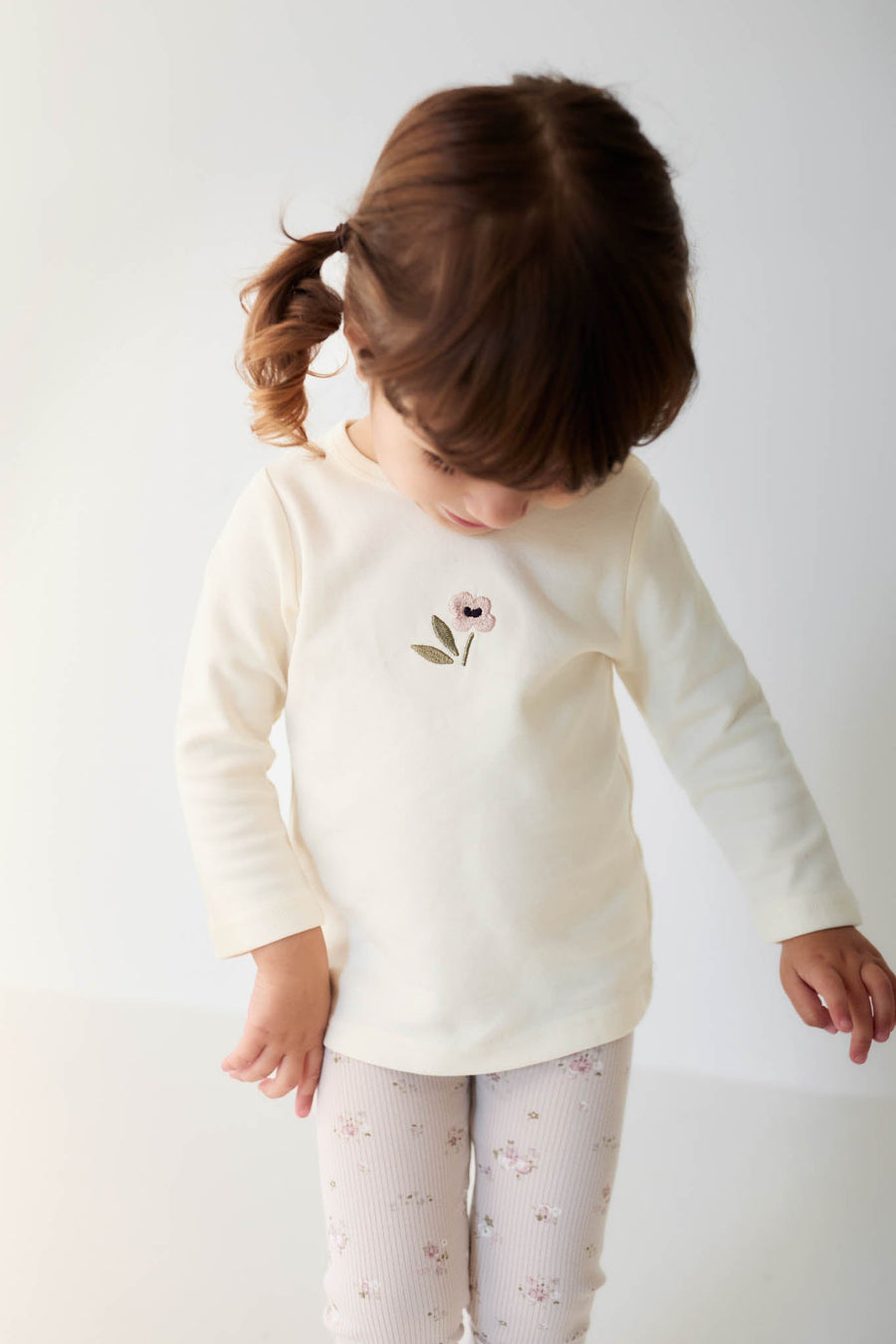 Pima Cotton Long Sleeve Top - Parchment Petite Goldie Childrens Top from Jamie Kay USA