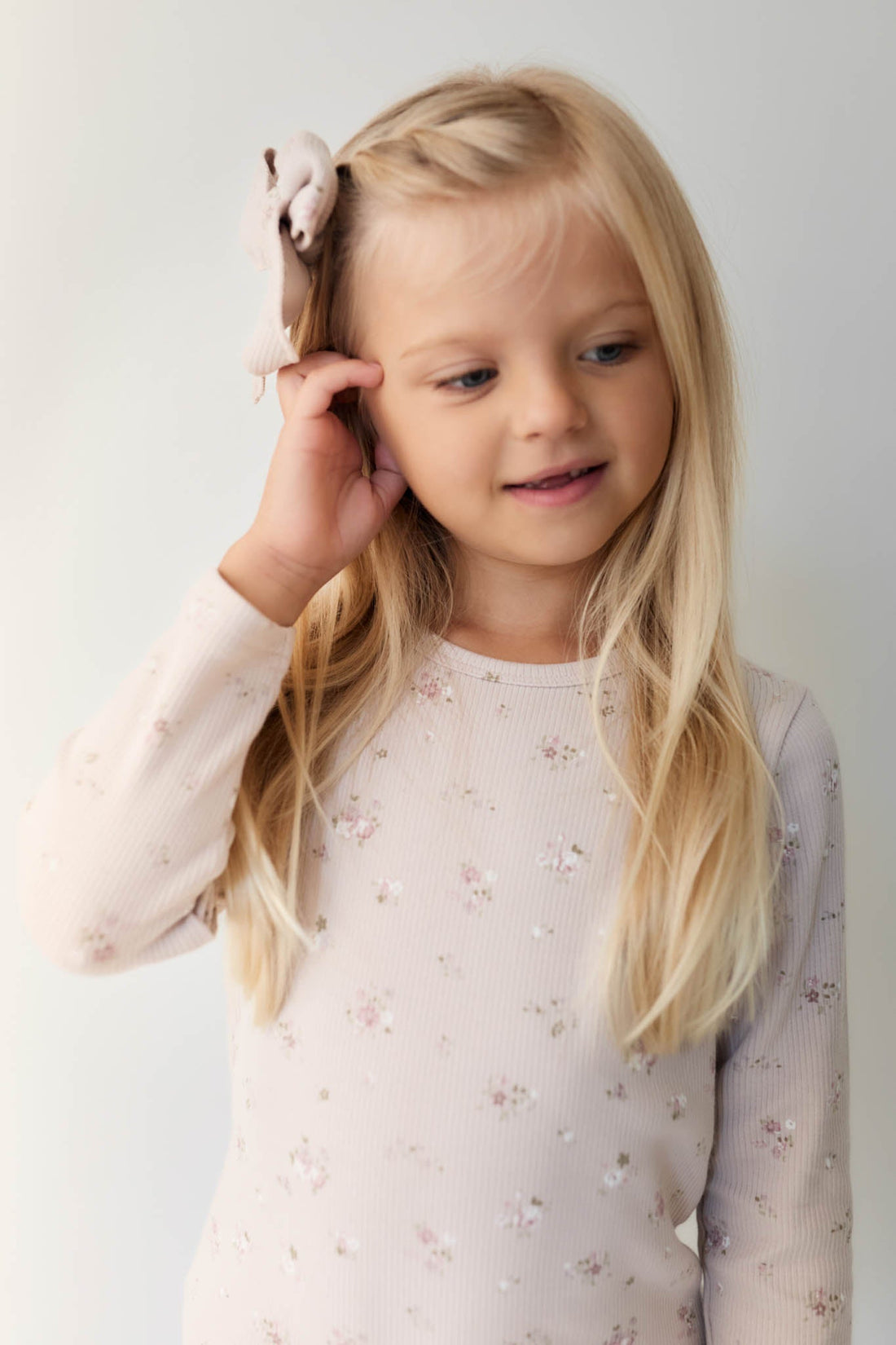 Organic Cotton Fine Rib Long Sleeve Top - Petite Fleur Violet Childrens Top from Jamie Kay USA