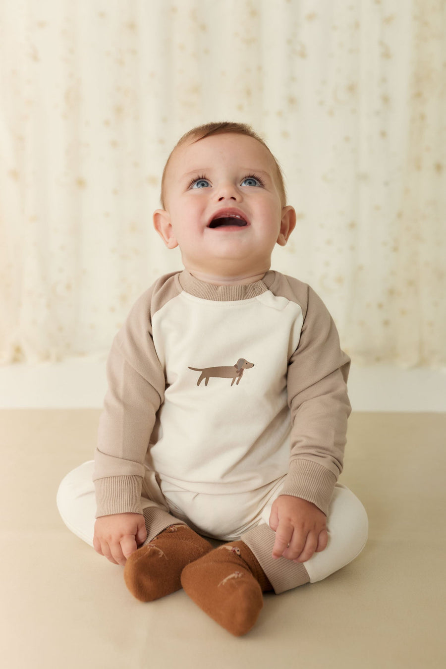 Organic Cotton Tao Sweatshirt Onepiece - Vintage Taupe Cosy Basil Childrens Onepiece from Jamie Kay USA