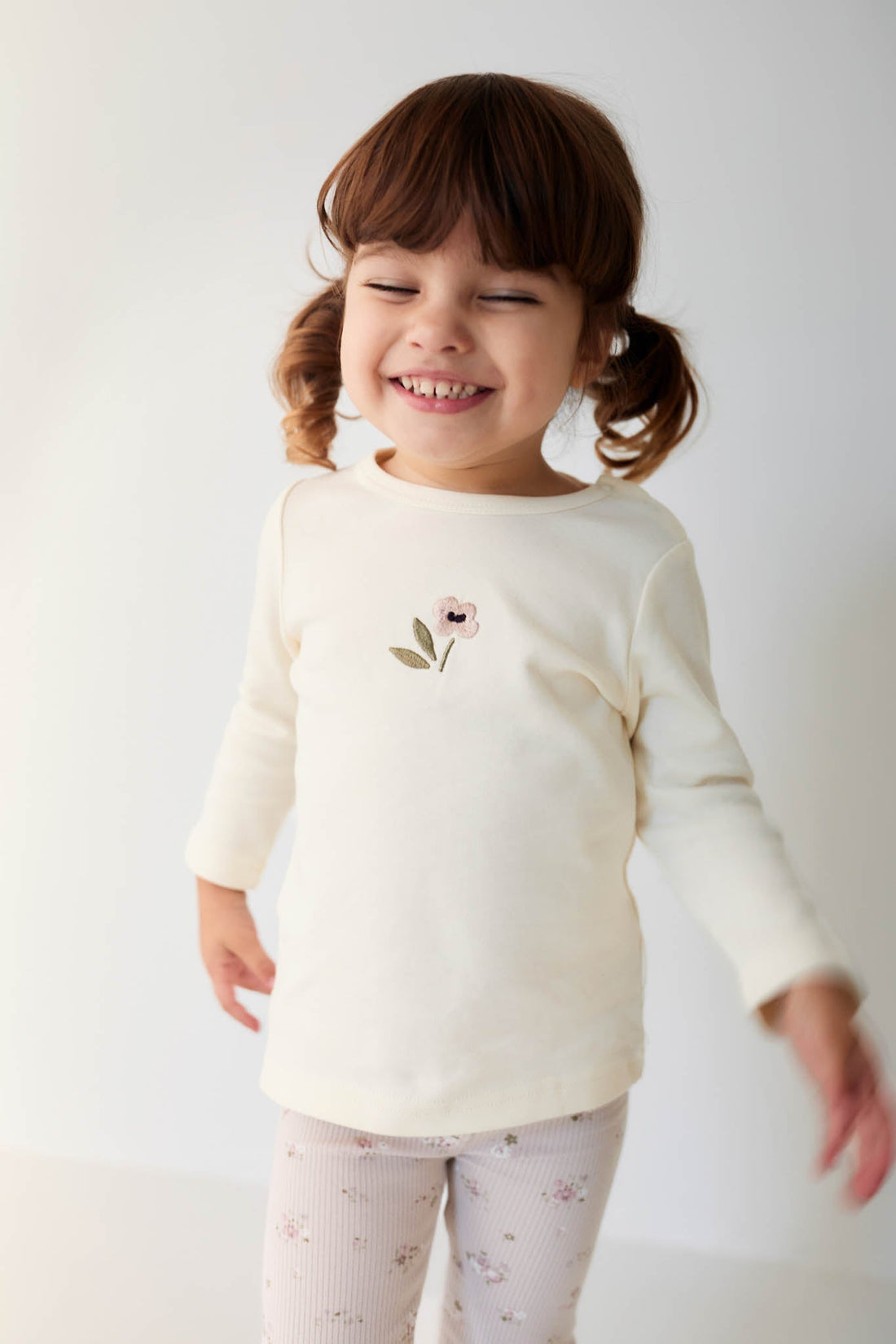 Pima Cotton Long Sleeve Top - Parchment Petite Goldie Childrens Top from Jamie Kay USA