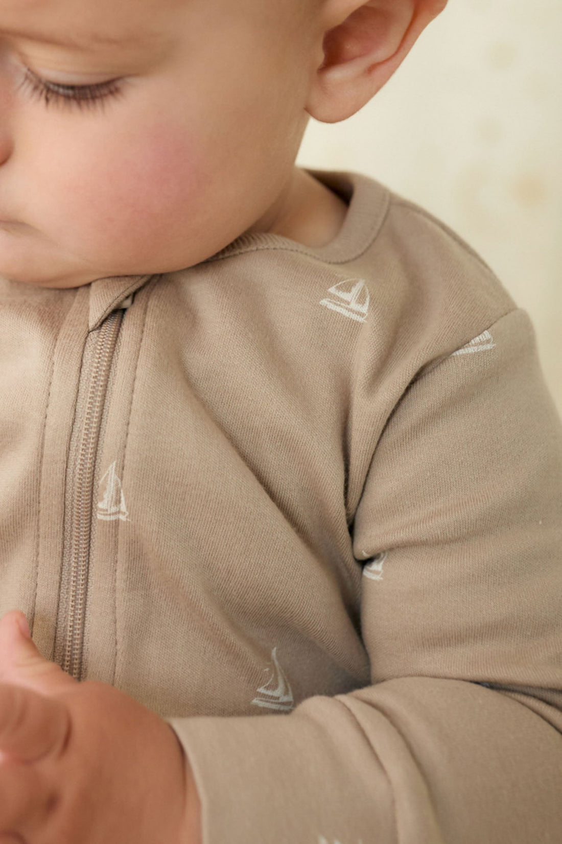 Organic Cotton Reese Zip Onepiece - Set Sail Vintage Taupe Childrens Onepiece from Jamie Kay USA