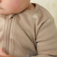 Organic Cotton Reese Zip Onepiece - Set Sail Vintage Taupe Childrens Onepiece from Jamie Kay USA