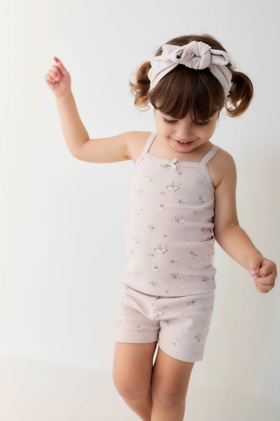 Organic Cotton Fine Rib Singlet - Petite Fleur Violet Childrens Singlet from Jamie Kay USA