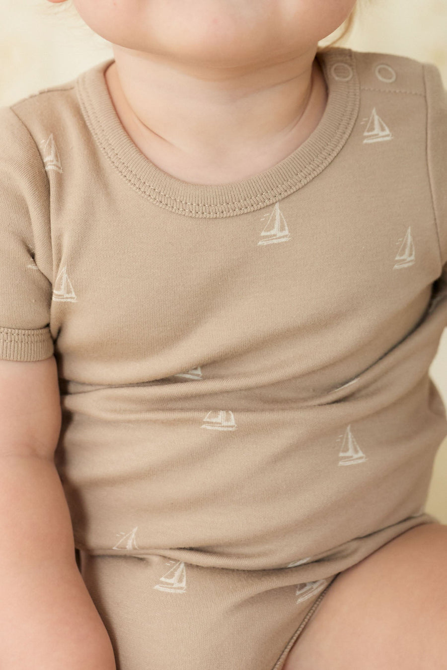 Organic Cotton Hudson Short Sleeve Bodysuit - Set Sail Vintage Taupe Childrens Bodysuit from Jamie Kay USA