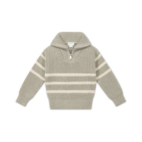 Jack Zip Jumper - Moss Marle Stripe Childrens Jumper from Jamie Kay USA