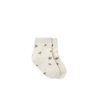 Jacquard Floral Sock - Petite Goldie Childrens Sock from Jamie Kay USA