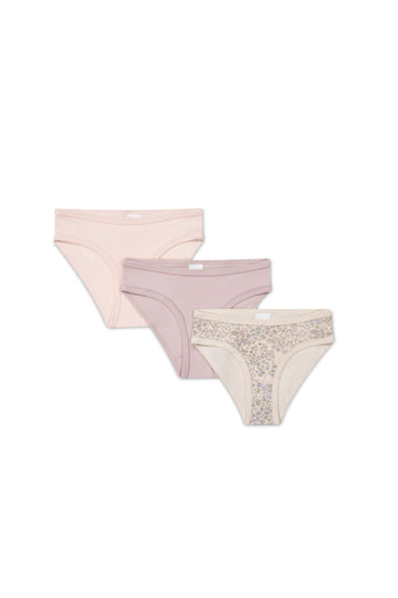 Organic Cotton 3PK Girls Underwear - April Floral Mauve/Heather Haze/Soft Misty Rose Childrens Underwear from Jamie Kay USA