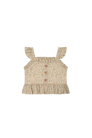 Organic Cotton Gemima Top - Chloe Floral Egret Childrens Top from Jamie Kay USA