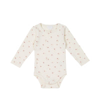 Organic Cotton Fine Rib Long Sleeve Bodysuit - Simple Flowers Egret Childrens Bodysuit from Jamie Kay USA