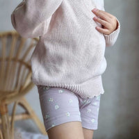 Organic Cotton Everyday Bike Short - Simple Flowers Lilac Childrens Short from Jamie Kay USA