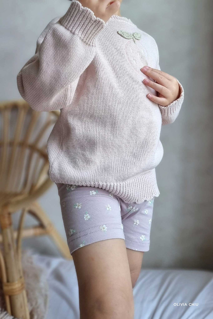 Organic Cotton Everyday Bike Short - Simple Flowers Lilac Childrens Short from Jamie Kay USA