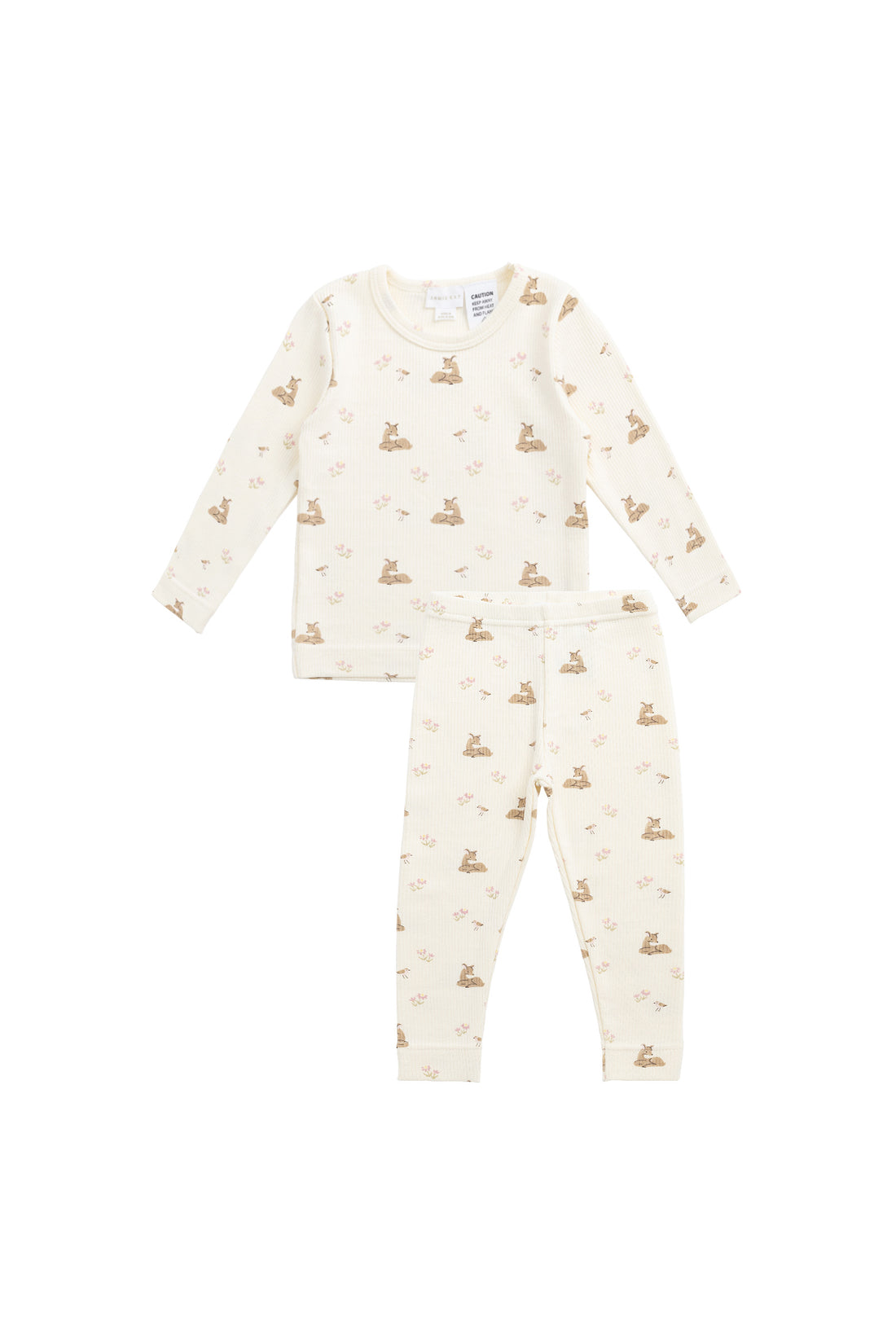 Organic Cotton Fine Rib Kayln Long Sleeve Pyjama Set - Little Fawn Childrens Pyjama from Jamie Kay USA