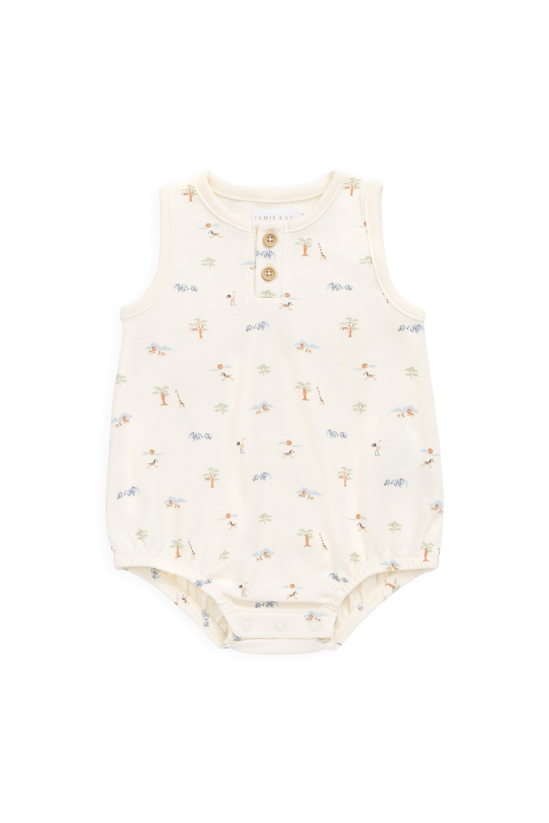 Organic Cotton Archie Playsuit - Savannah Animals Tofu Childrens Playsuit from Jamie Kay USA