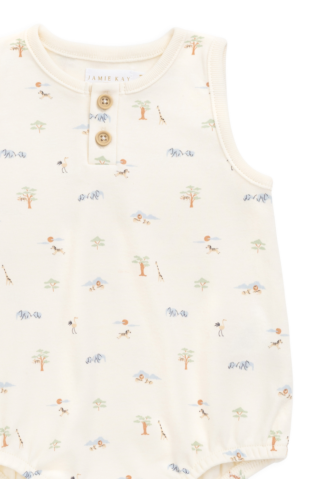 Organic Cotton Archie Playsuit - Savannah Animals Tofu Childrens Playsuit from Jamie Kay USA