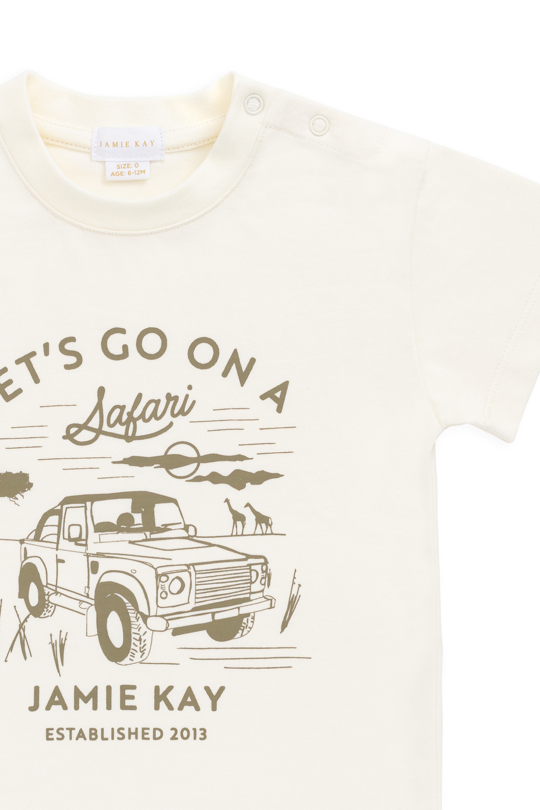 Organic Cotton Bjorn Tee - Parchment Safari Truck Childrens Top from Jamie Kay USA
