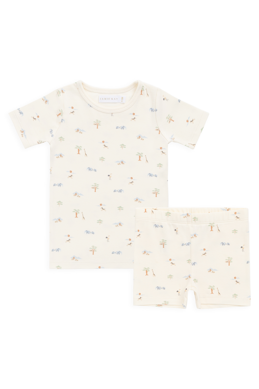 Organic Cotton Halston Short Sleeve Pyjama Set - Savannah Animals Tofu Childrens Pyjama from Jamie Kay USA