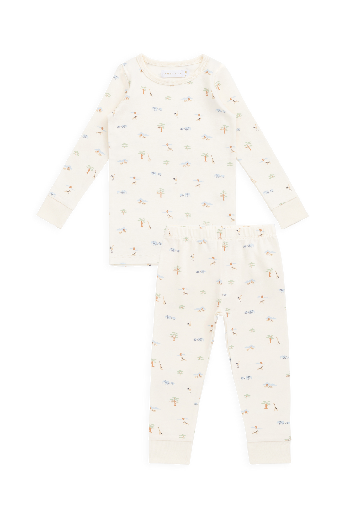 Organic Cotton Jude Long Sleeve Pyjama Set - Savannah Animals Tofu Childrens Pyjamas from Jamie Kay USA