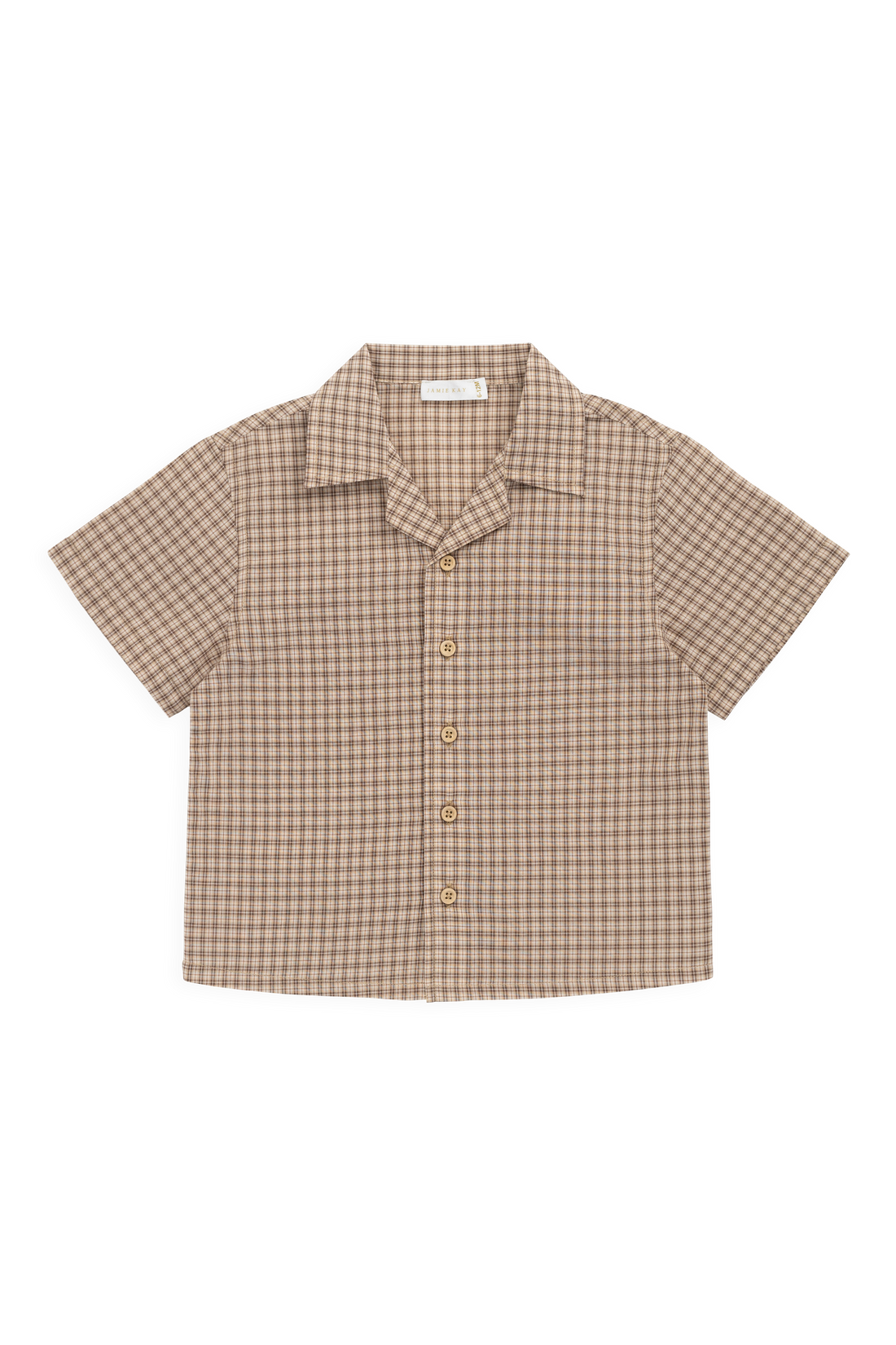 Organic Cotton Silas Shirt - Cabin Check Cocoa Childrens Top from Jamie Kay USA