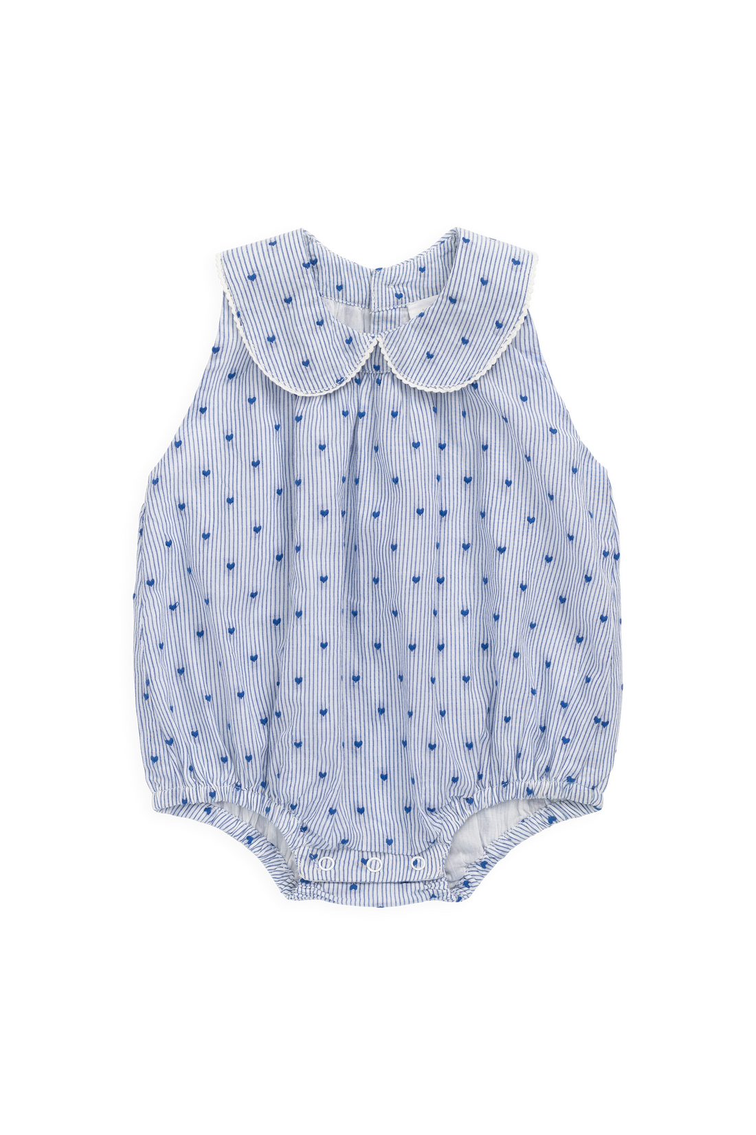 Organic Cotton Wisteria Playsuit - Mon Amour Stripe Indigo Childrens Playsuit from Jamie Kay USA