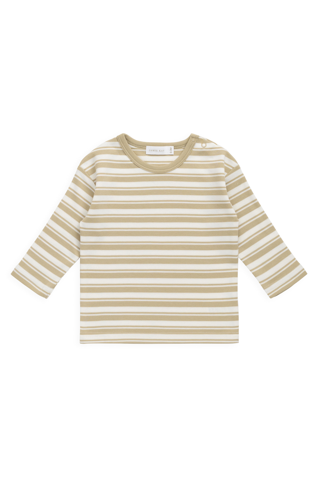 Pima Cotton Arnold Long Sleeve Top - Double Stripe Hay/Cloud Childrens Top from Jamie Kay USA