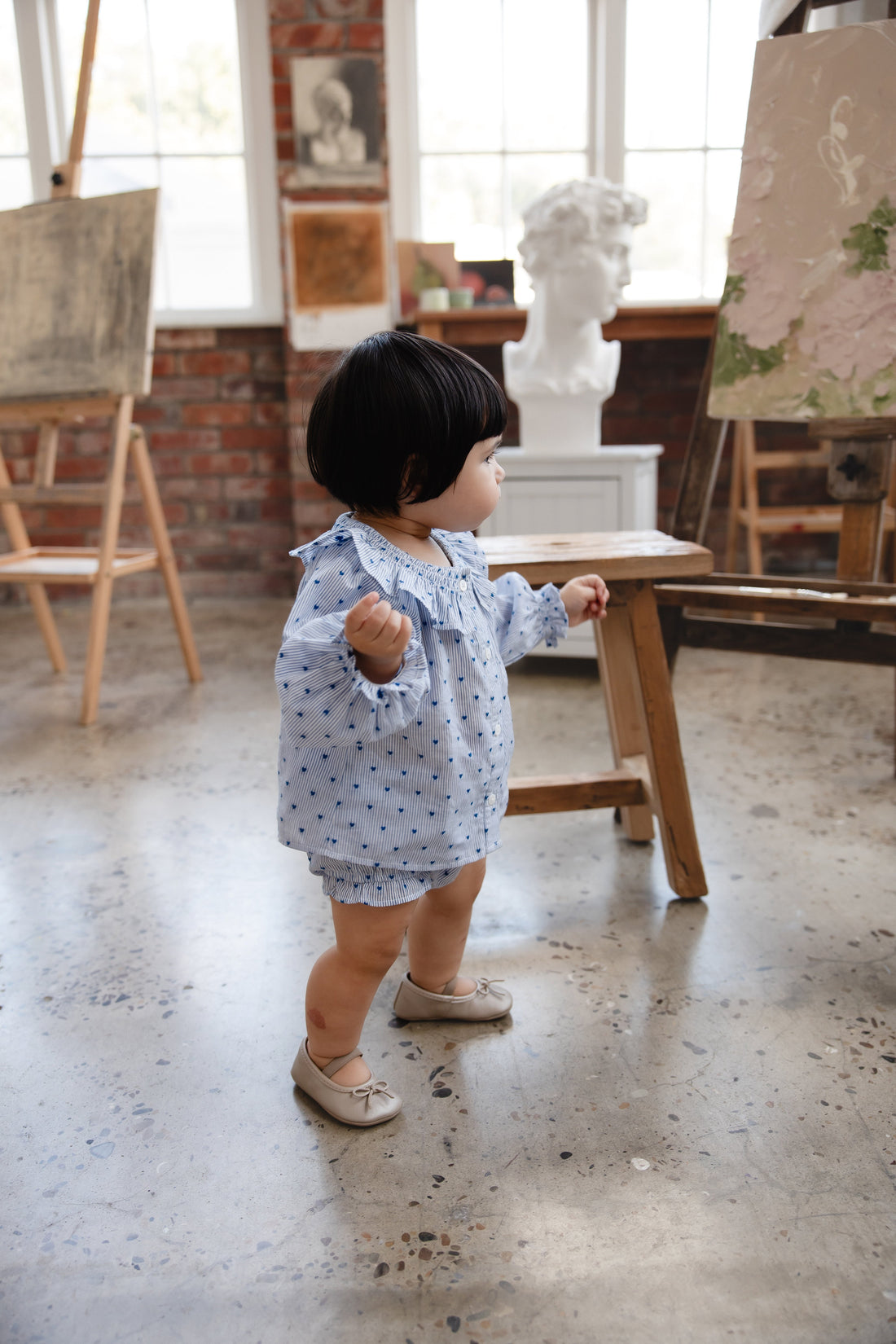Organic Cotton Bellamy Blouse - Mon Amour Stripe Indigo Childrens Top from Jamie Kay USA