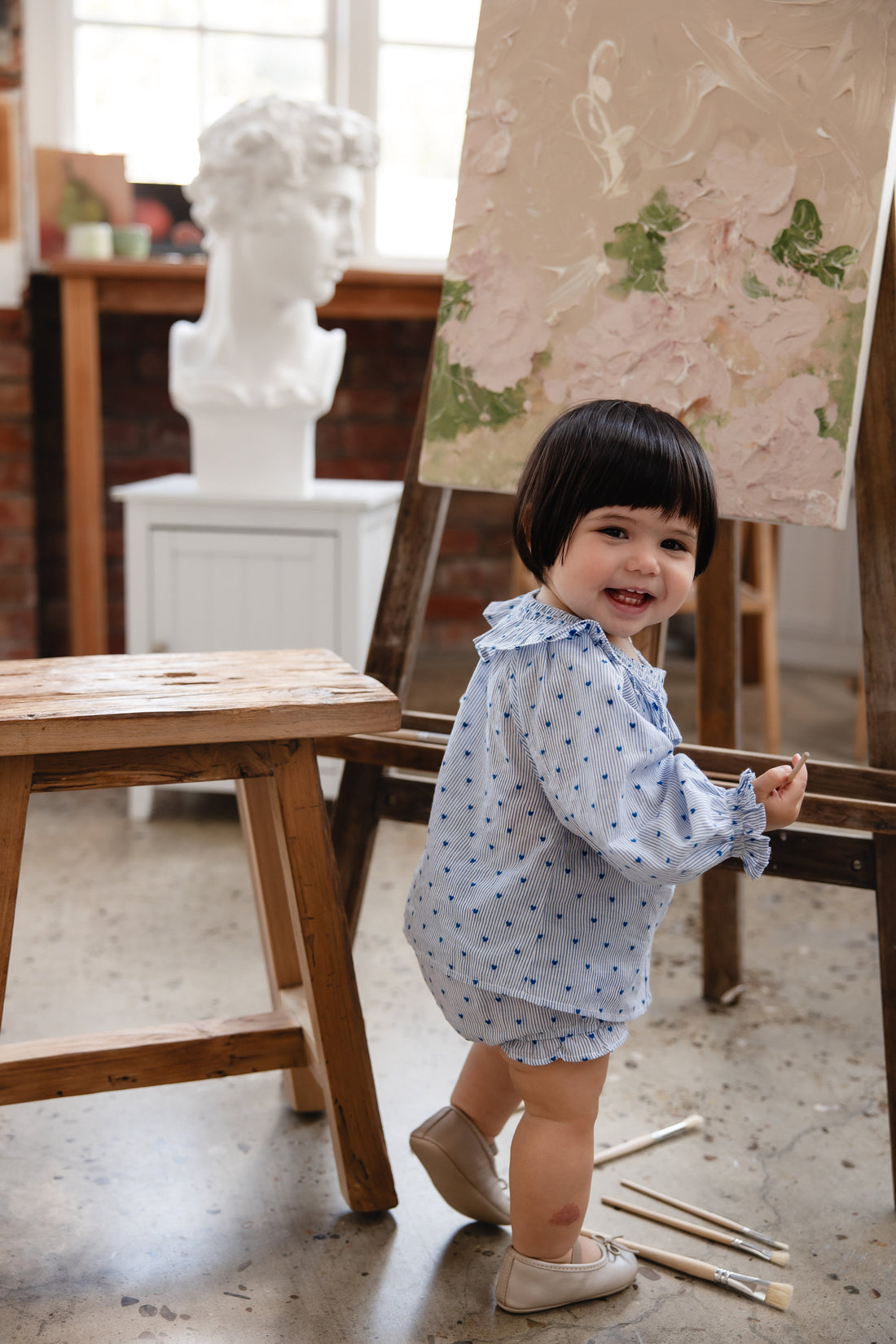 Organic Cotton Bellamy Blouse - Mon Amour Stripe Indigo Childrens Top from Jamie Kay USA