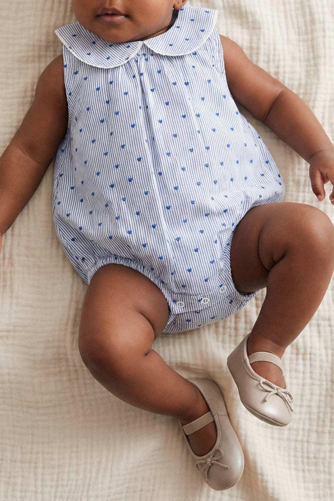 Organic Cotton Wisteria Playsuit - Mon Amour Stripe Indigo Childrens Playsuit from Jamie Kay USA