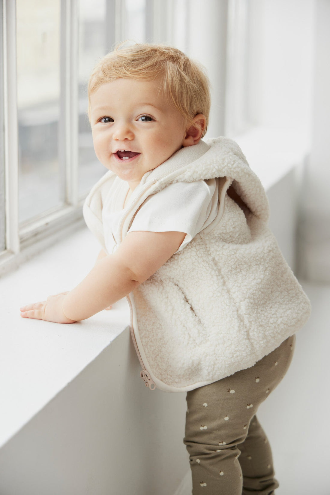 Kai Recycled Polyester Sherpa Vest - Natural Childrens Vest from Jamie Kay USA