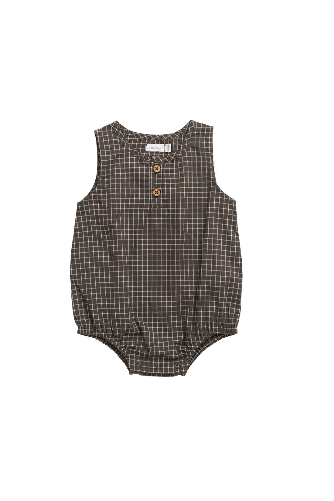 Organic Cotton Archie Playsuit - Coffee Grid Childrens Playsuit from Jamie Kay USA