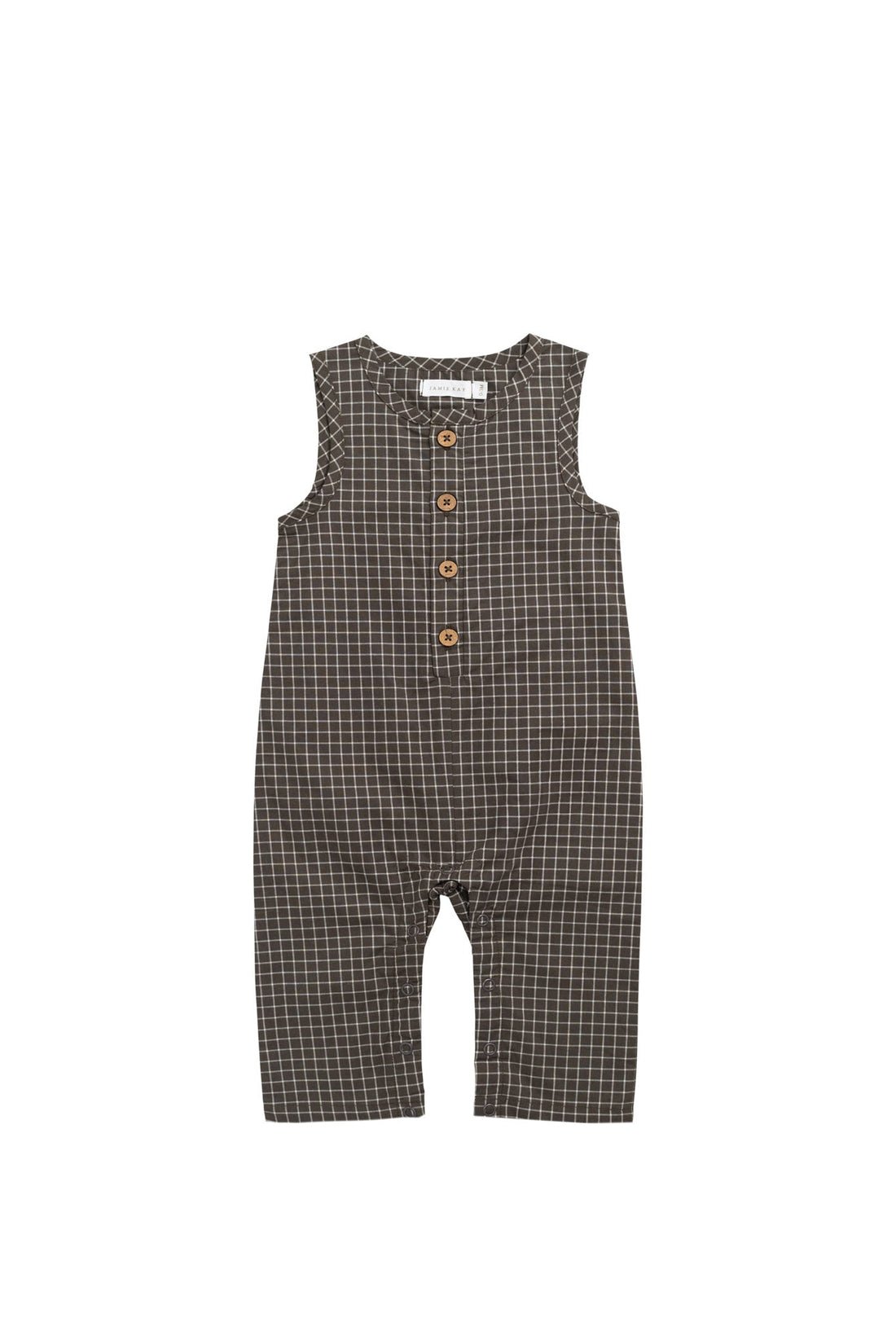 Organic Cotton Milo Jumpsuit - Coffee Grid Childrens Jumpsuit from Jamie Kay USA