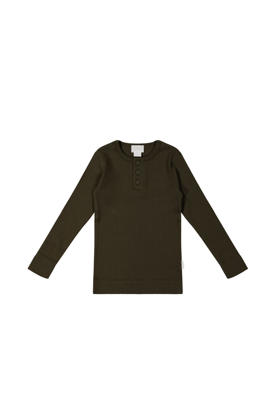 Organic Cotton Modal Long Sleeve Henley - Bistre Childrens Top from Jamie Kay USA