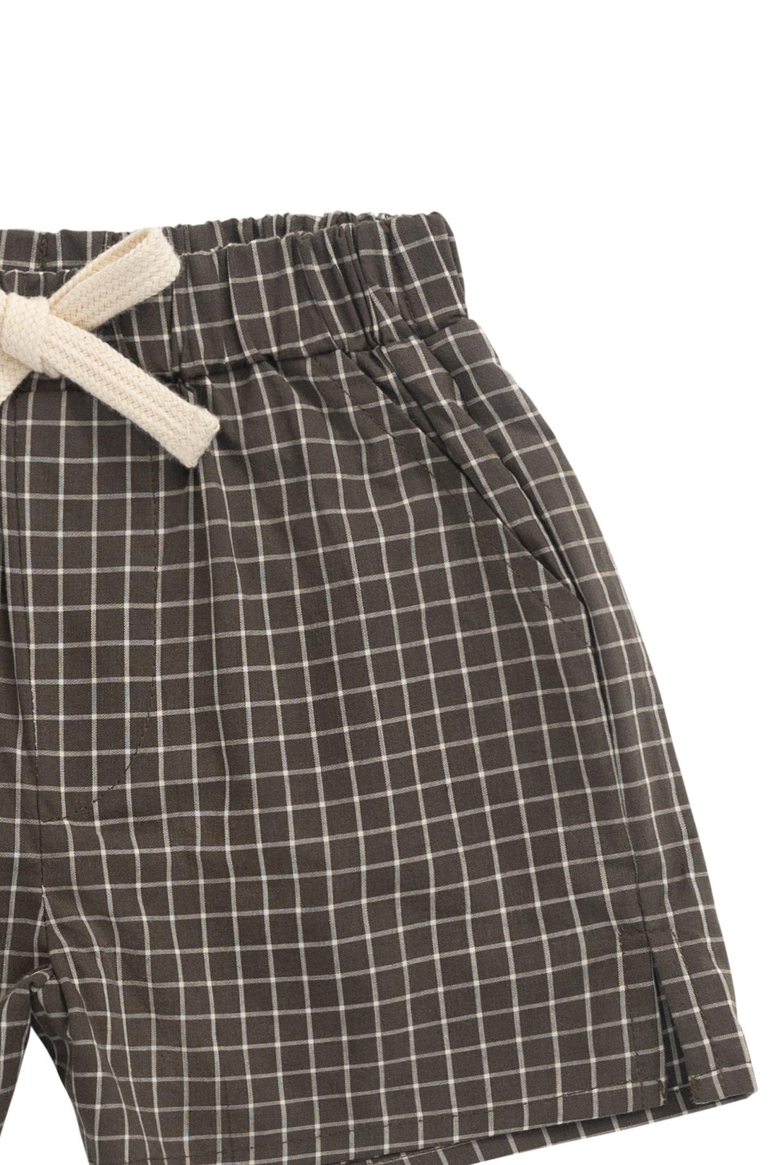 Organic Cotton Silas Short - Coffee Grid Childrens Short from Jamie Kay USA