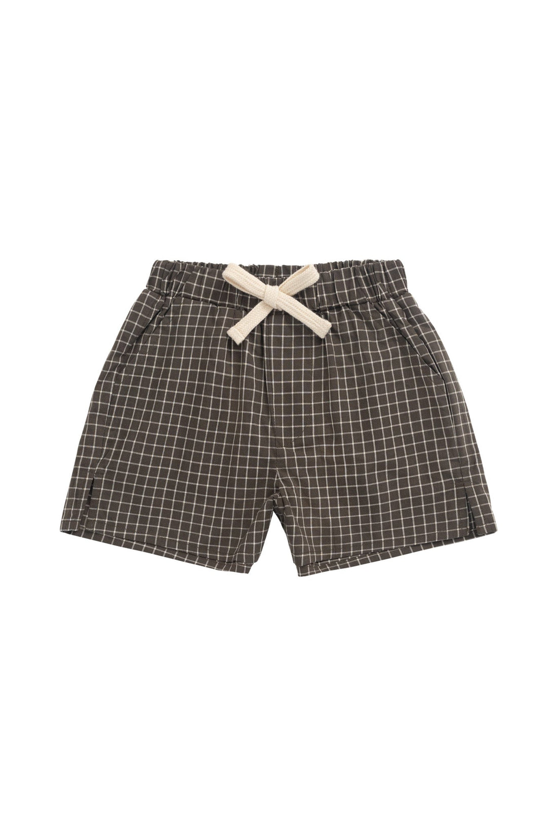 Organic Cotton Silas Short - Coffee Grid Childrens Short from Jamie Kay USA