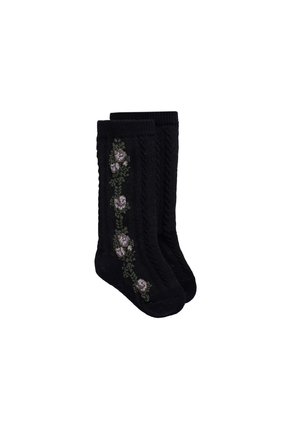Tasha Floral Jacquard Sock - Black Beauty Childrens Sock from Jamie Kay USA