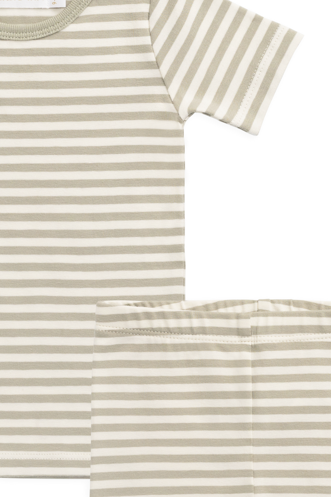 Organic Cotton Halston Short Sleeve Pyjama Set - Narrow Stripe Lichen/Cloud Childrens Pyjamas from Jamie Kay USA