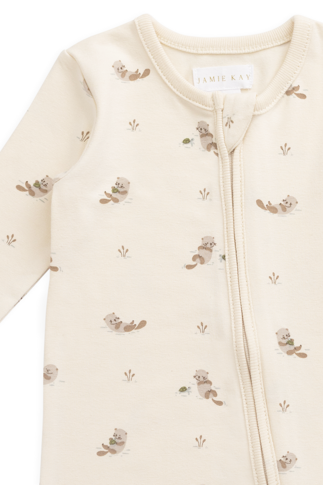 Organic Cotton Reese Zip Onepiece - Otter Buddies Tofu Childrens Onepiece from Jamie Kay USA