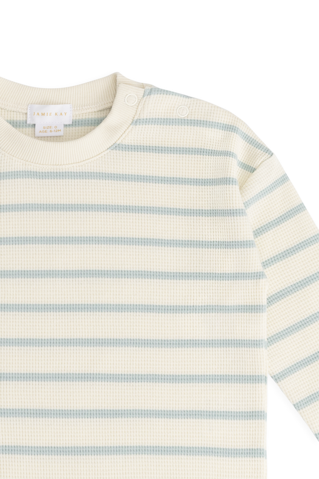 Organic Cotton Waffle Leith Long Sleeve Top - James Stripe Reef/Cloud Childrens Top from Jamie Kay USA