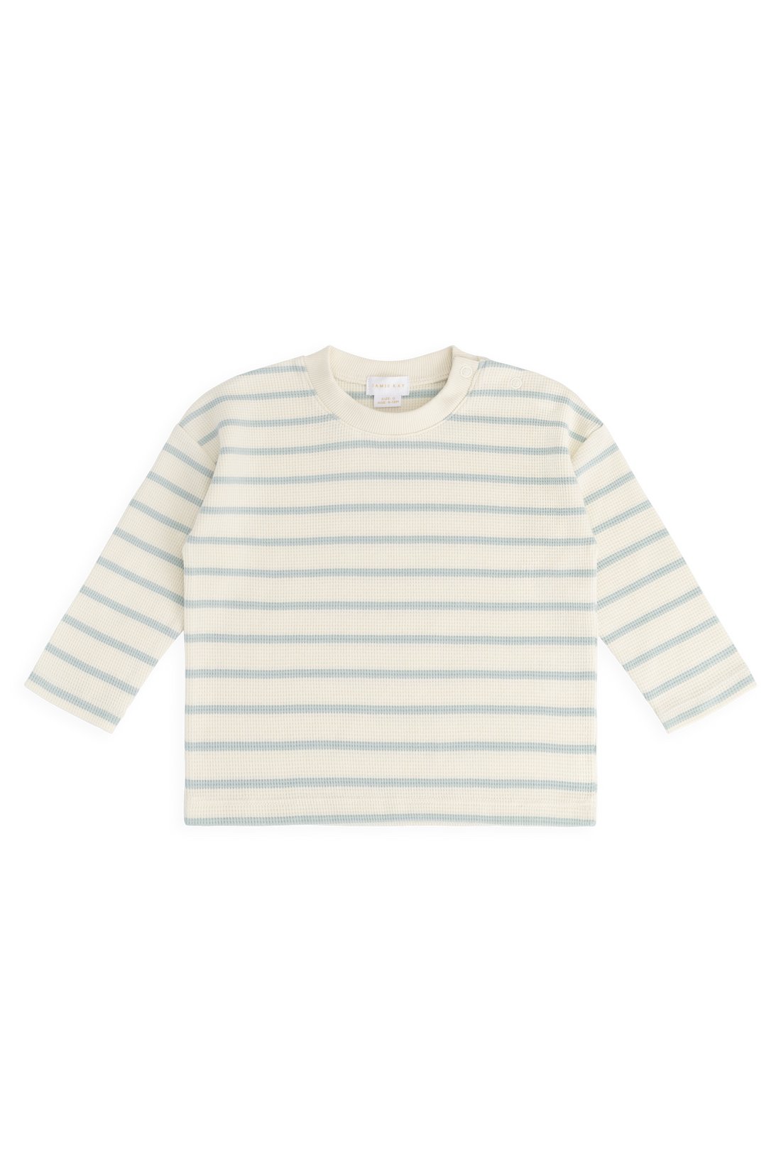 Organic Cotton Waffle Leith Long Sleeve Top - James Stripe Reef/Cloud Childrens Top from Jamie Kay USA