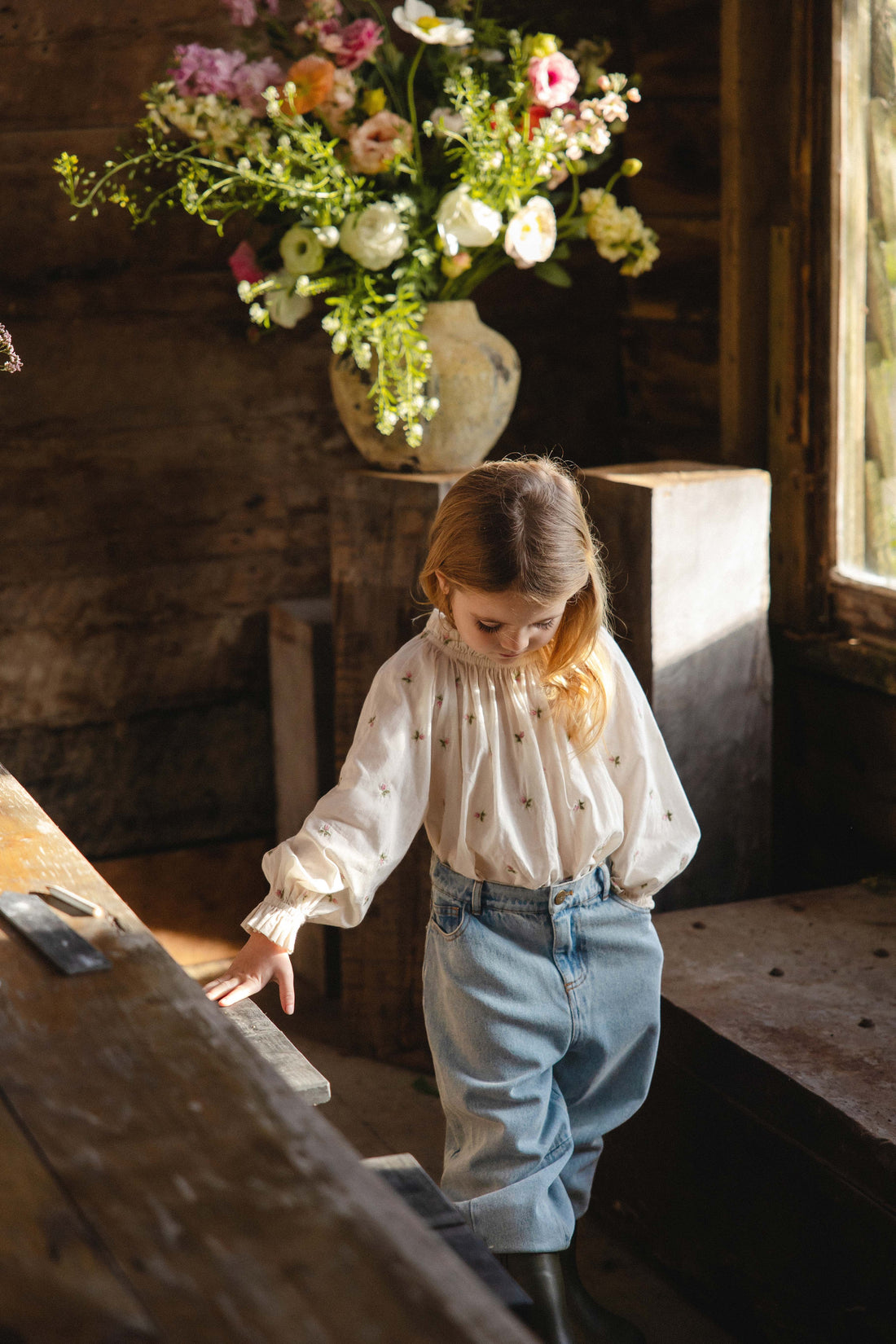 Organic Cotton Acacia Blouse - Rosebud Egret Childrens Top from Jamie Kay USA
