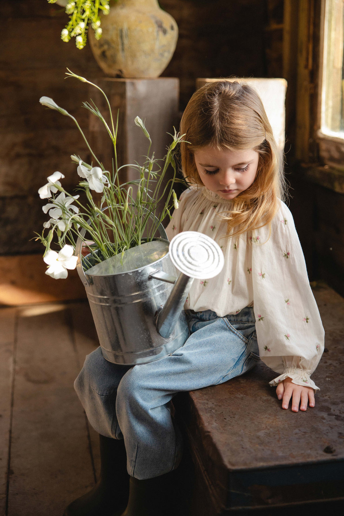 Organic Cotton Acacia Blouse - Rosebud Egret Childrens Top from Jamie Kay USA